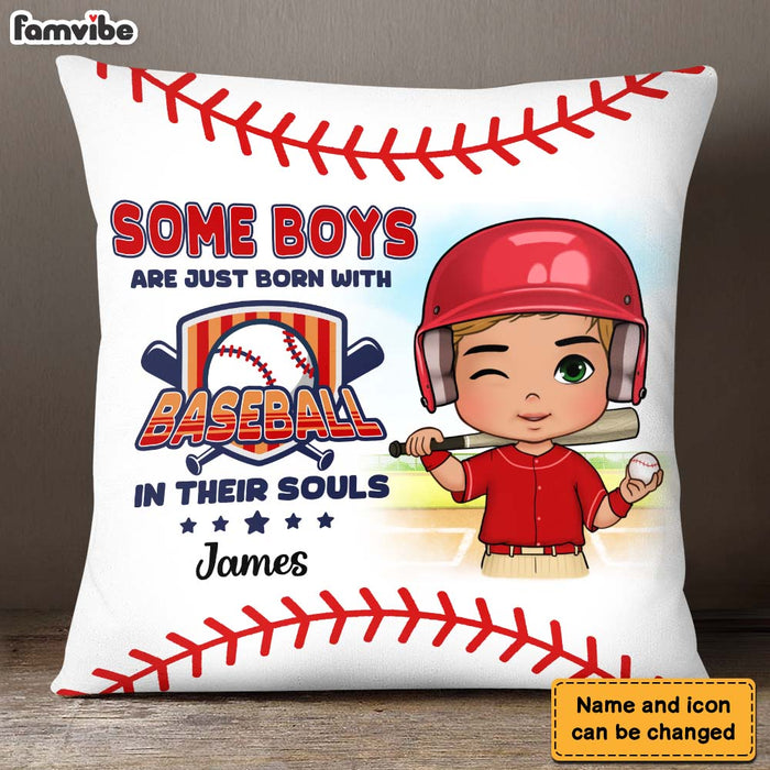 Personalized Gift For Grandson Born With Baseball In Their Souls Pillow 27133 1