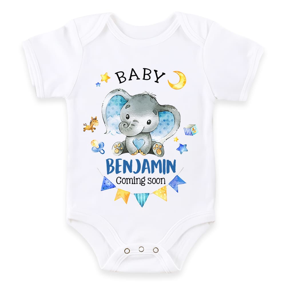 Personalized Gift For Baby Coming Soon Cute Elephant Baby Onesie 27138 Primary Mockup