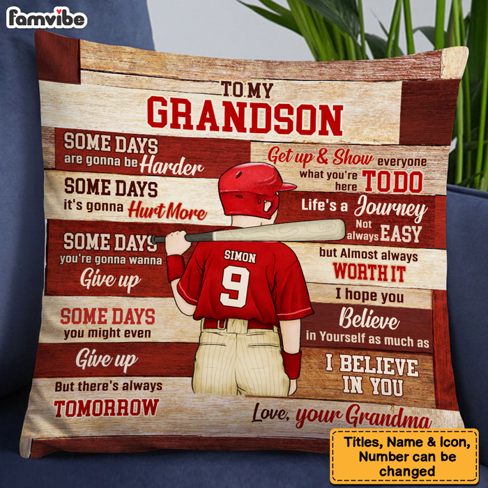 Personalized Gift For Grandson Baseball Believe In Youself Pillow 27142 1