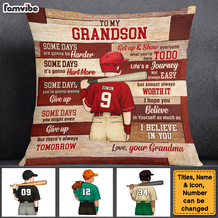 Personalized Gift For Grandson Baseball Believe In Youself Pillow 27142 1