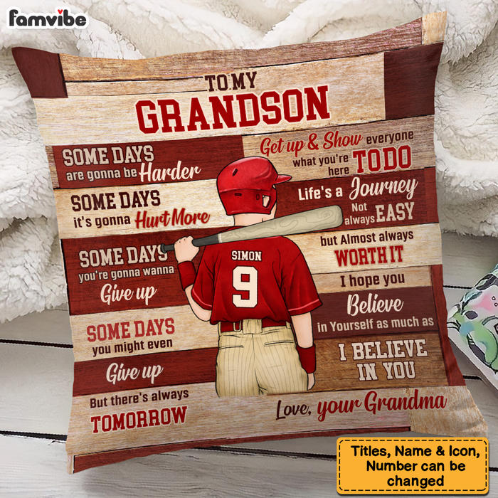 Personalized Gift For Grandson Baseball Believe In Youself Pillow 27142 1