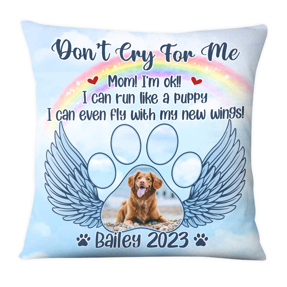 Personalized Photo Pet Memorial Gift for Dog Mom Loss Of Dog Cat Don't Cry For Me Pillow 27149 Primary Mockup