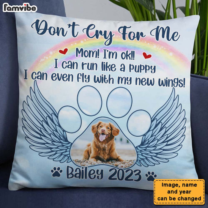 Personalized Photo Pet Memorial Gift for Dog Mom Loss Of Dog Cat Don't Cry For Me Pillow 27149 1
