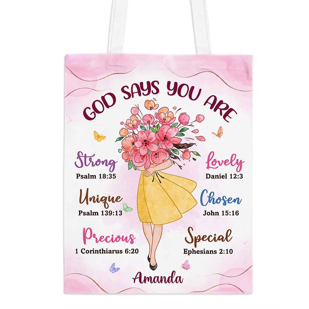Personalized Gift for Granddaughter Daughter God Says You Are Hugging Flowers Tote Bag 27153 Primary Mockup