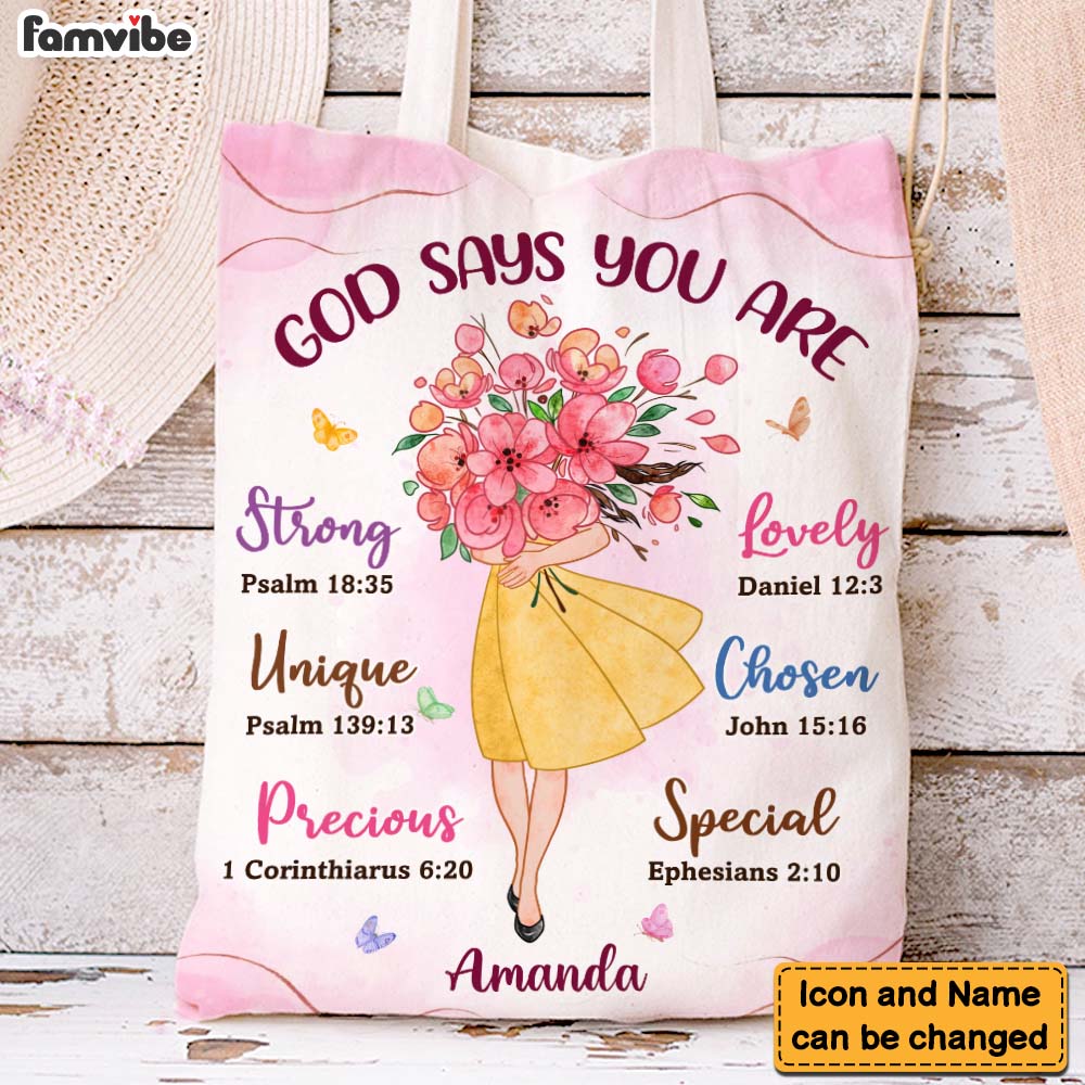 Personalized Gift for Granddaughter Daughter God Says You Are Hugging Flowers Tote Bag 27153 Primary Mockup