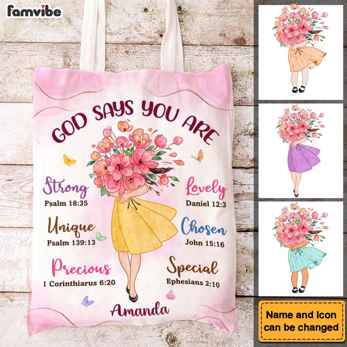 Personalized Gift for Granddaughter Daughter God Says You Are Hugging Flowers Tote Bag 27153 1