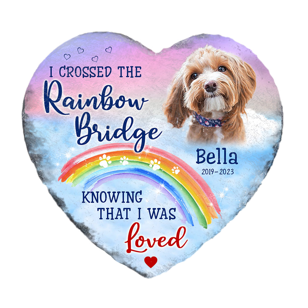 Personalized Sympathy Memorial Pet Loss Gift I Crossed The Rainbow Bridge Heart Memorial Stone 27164 Primary Mockup