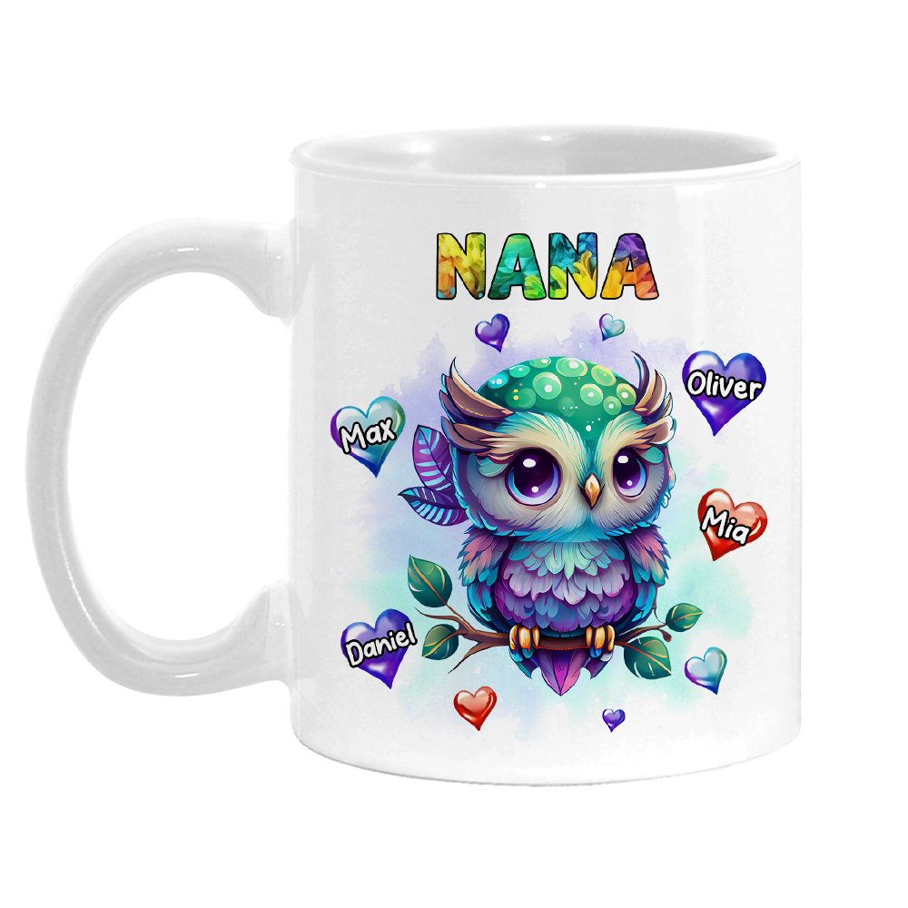 Personalized Gift For Grandma Colorful Owl Hearts Mug 27169 Primary Mockup