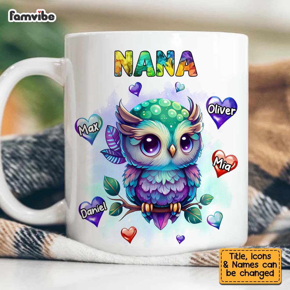 Personalized Gift For Grandma Colorful Owl Hearts Mug 27169 Primary Mockup