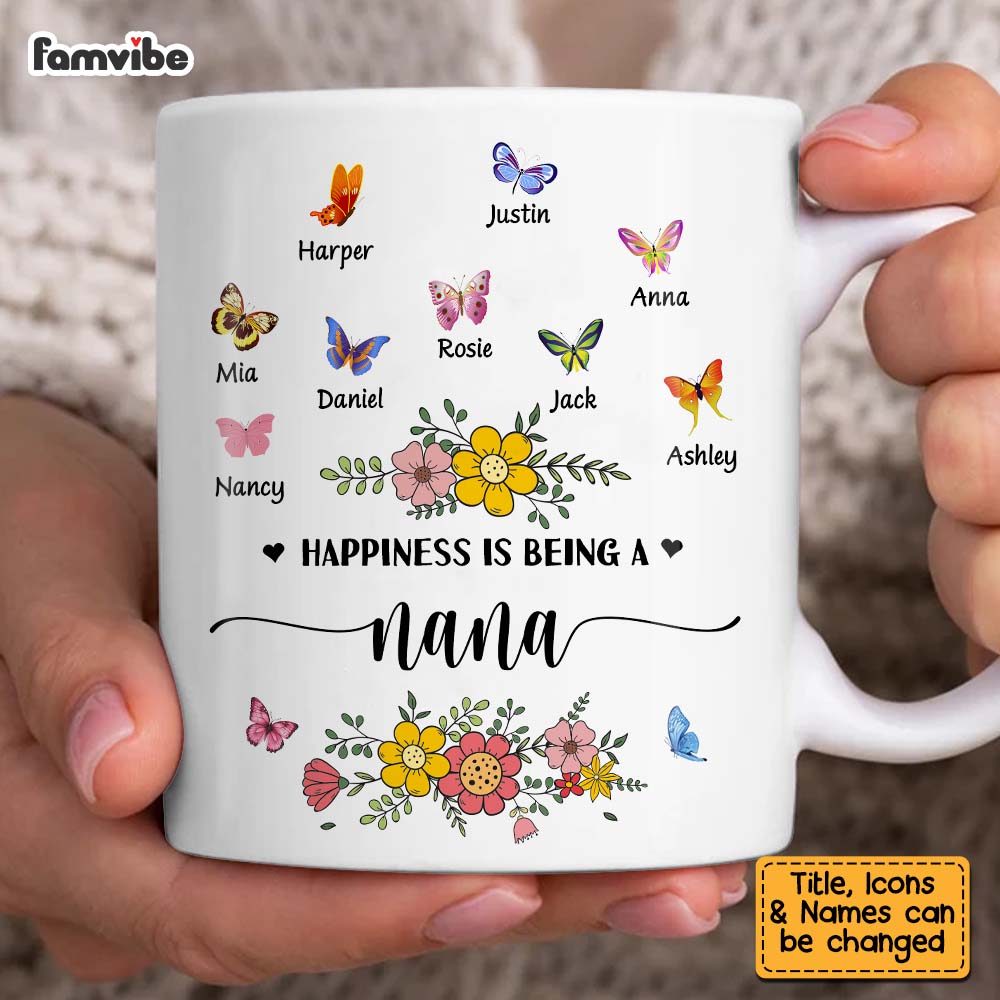 Personalized Gift For Grandma Butterfly Happiness Is Being A Grandma Mug 27172 Primary Mockup