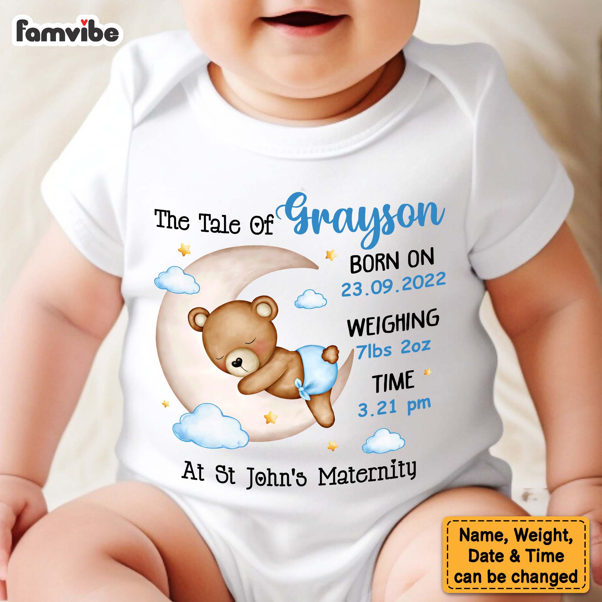 Personalized Gift For Son Grandson New Baby Boy Teddy Bear The Tale Of Baby Onesie 27181 Primary Mockup