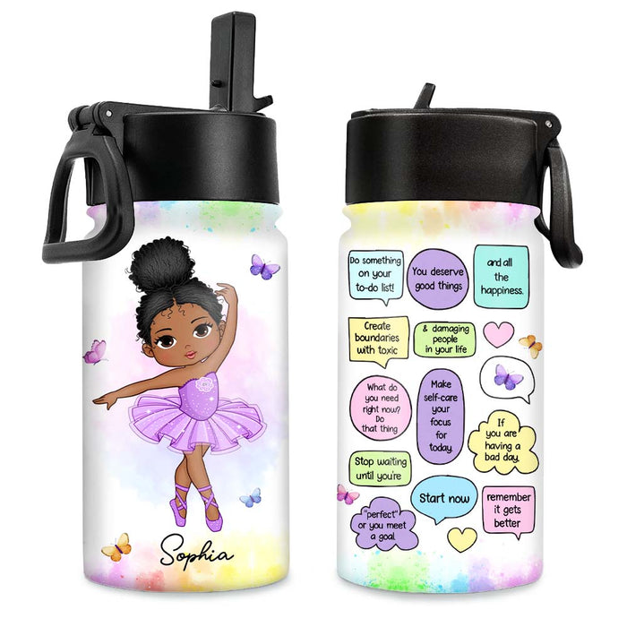 Personalized Gift For Granddaughter Self Care Sticker Kids Water Bottle With Straw Lid 27185 1