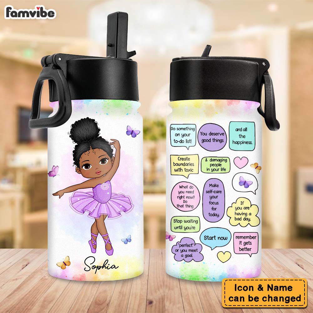 Personalized Gift For Granddaughter Self Care Sticker Kids Water Bottle With Straw Lid 27185 Primary Mockup