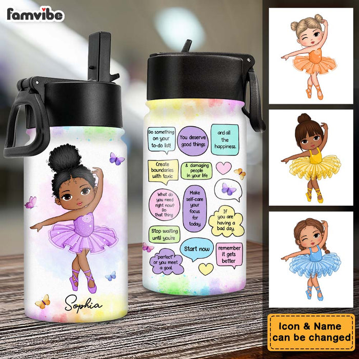 Personalized Gift For Granddaughter Self Care Sticker Kids Water Bottle With Straw Lid 27185 1