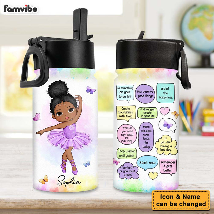Personalized Gift For Granddaughter Self Care Sticker Kids Water Bottle With Straw Lid 27185 1