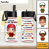 Personalized Gift For Grandson Baseball I Can Do Hard Things I Am Strong Kids Water Bottle With Straw Lid 27186 thumb 1