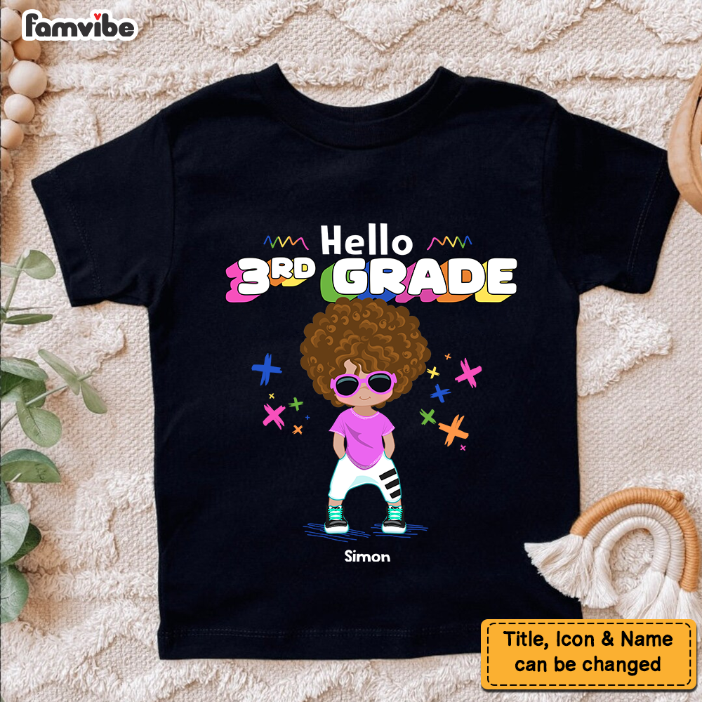Personalized Gift For Son Grandson Hiphop Boy Hello 3rd Grade Kid T Shirt 27195 Mockup Black