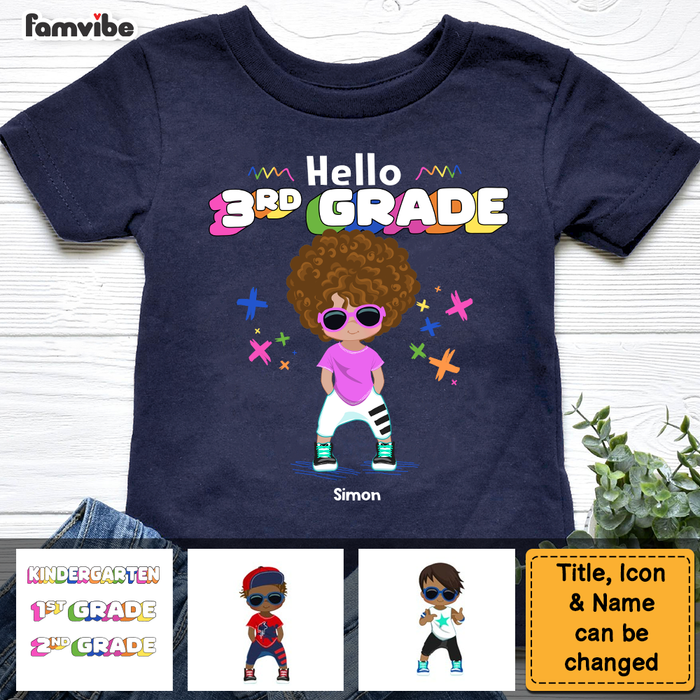 Personalized Gift For Son Grandson Hiphop Boy Hello 3rd Grade Kid T Shirt 27195 1