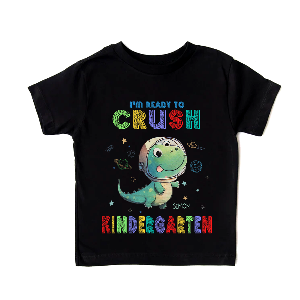 Personalized Gift For Grandson Dinosaur Galaxy Back To School Kid T Shirt 27207 Mockup Black