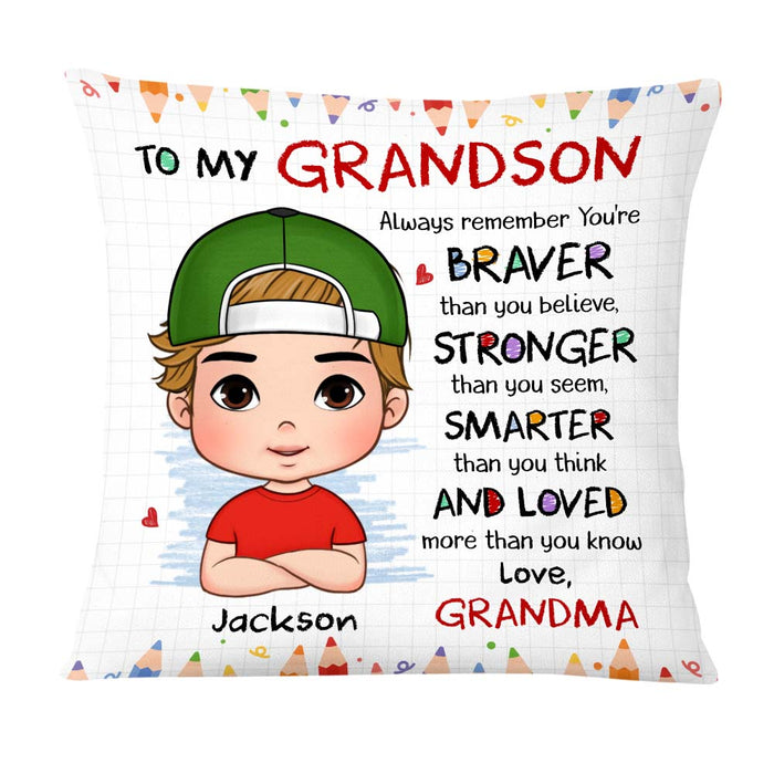 Personalized Gift For Grandson Braver Smarter Stronger Pillow 27220 1