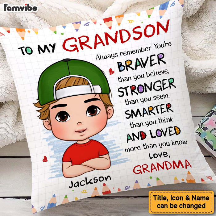 Personalized Gift For Grandson Braver Smarter Stronger Pillow 27220 1