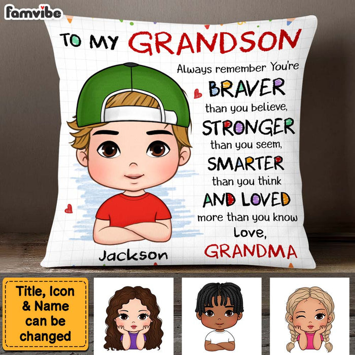 Personalized Gift For Grandson Braver Smarter Stronger Pillow 27220 1