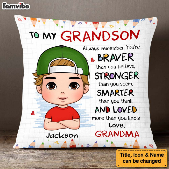 Personalized Gift For Grandson Braver Smarter Stronger Pillow 27220 1