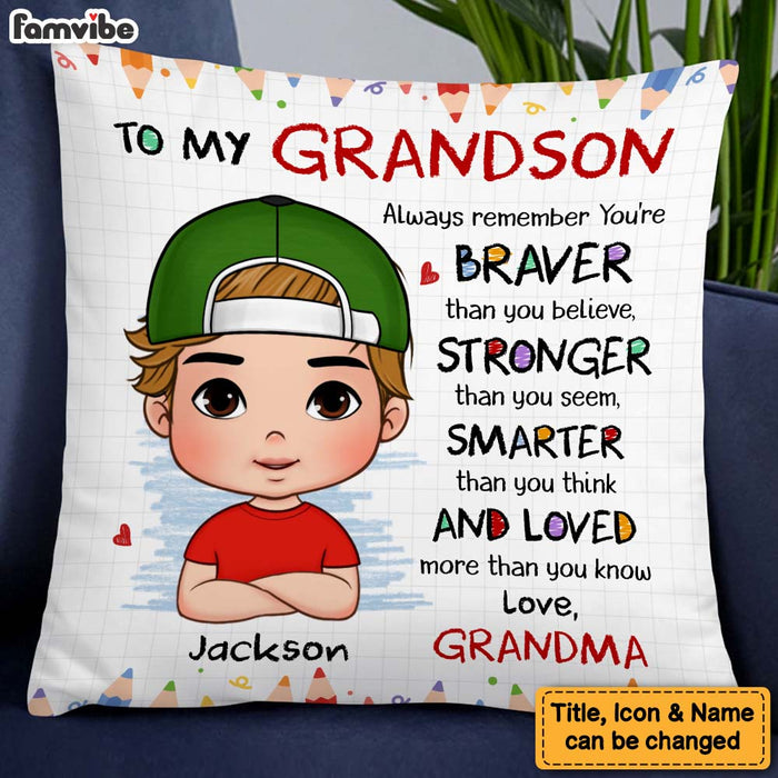 Personalized Gift For Grandson Braver Smarter Stronger Pillow 27220 1