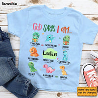 Personalized Christian Gift For Grandson Dinosaur God Says I Am Kid T Shirt 27276 thumb 1