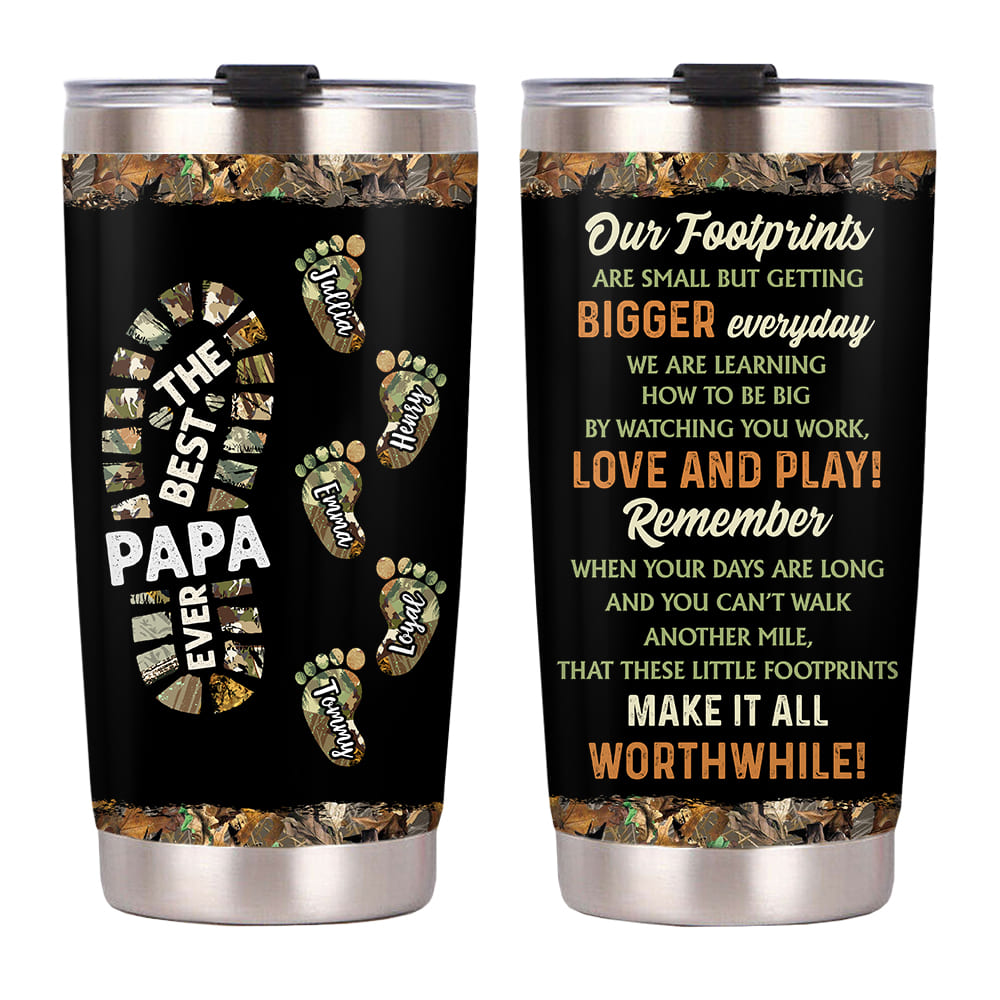 Personalized Gift For Grandpa For Papa Foot Print Steel Tumbler 27289 Primary Mockup