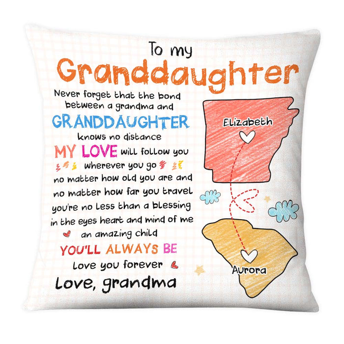 Personalized Gift For Long Distance Granddaughter No Matter Where Pillow 27308 1