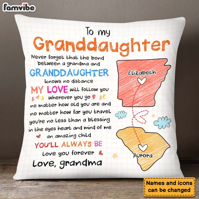 Personalized Gift For Long Distance Granddaughter No Matter Where Pillow 27308 1