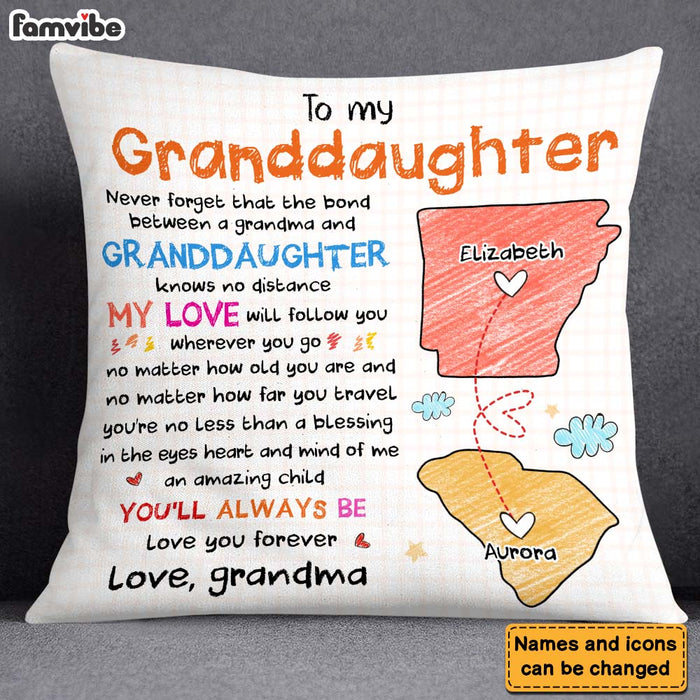 Personalized Gift For Long Distance Granddaughter No Matter Where Pillow 27308 1