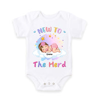 Personalized Gift For Newborn Baby Sleeping New To The Herd Baby Onesie 27332 thumb 1