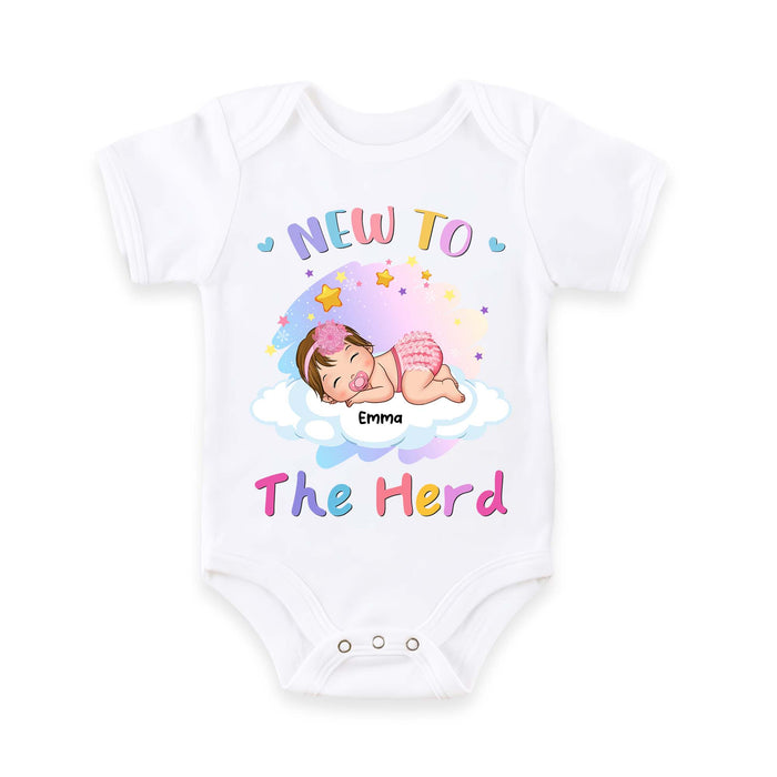 Personalized Gift For Newborn Baby Sleeping New To The Herd Baby Onesie 27332 1