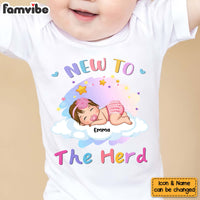 Personalized Gift For Newborn Baby Sleeping New To The Herd Baby Onesie 27332 thumb 1