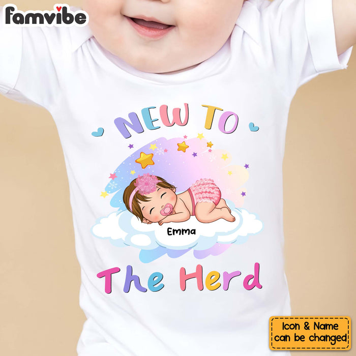 Personalized Gift For Newborn Baby Sleeping New To The Herd Baby Onesie 27332 1