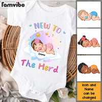 Personalized Gift For Newborn Baby Sleeping New To The Herd Baby Onesie 27332 thumb 1