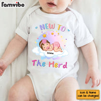 Personalized Gift For Newborn Baby Sleeping New To The Herd Baby Onesie 27332 thumb 1
