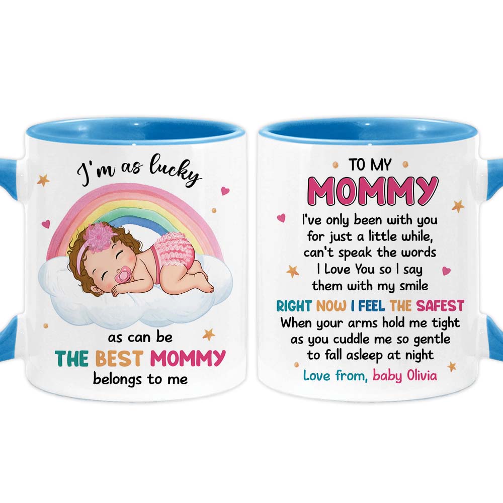 Personalized Gift For Daughter New Mom Baby Sleeping Right Now I Feel The Safest Mug 27348 Primary Mockup