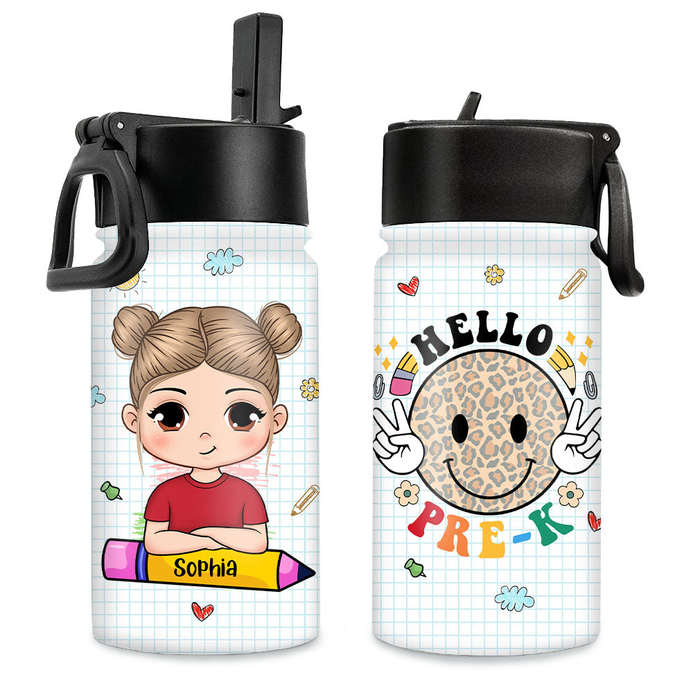 Personalized Gift For Granddaughter Hello  School Kids Water Bottle With Straw Lid 27355 Primary Mockup