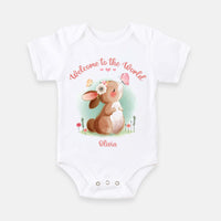 Personalized Gift For Baby Girl Welcome To The World Rabbit Baby Onesie 27357 thumb 1