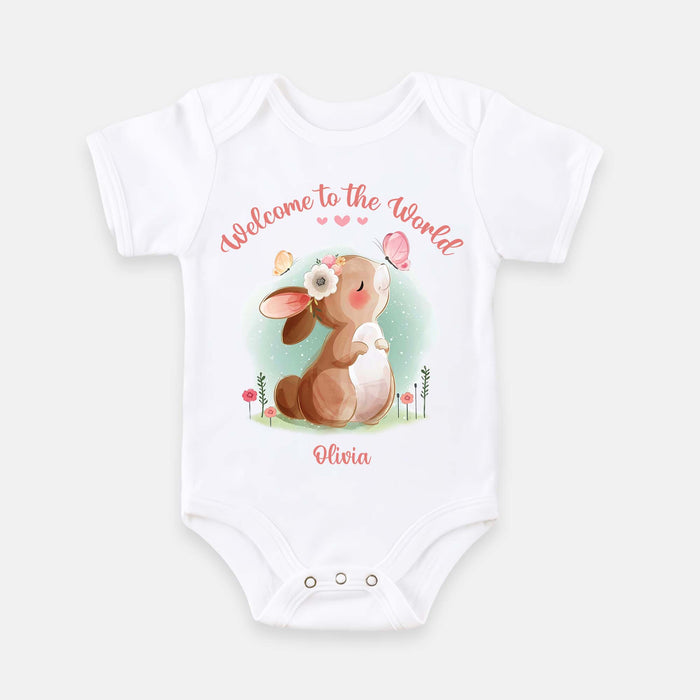 Personalized Gift For Baby Girl Welcome To The World Rabbit Baby Onesie 27357 1