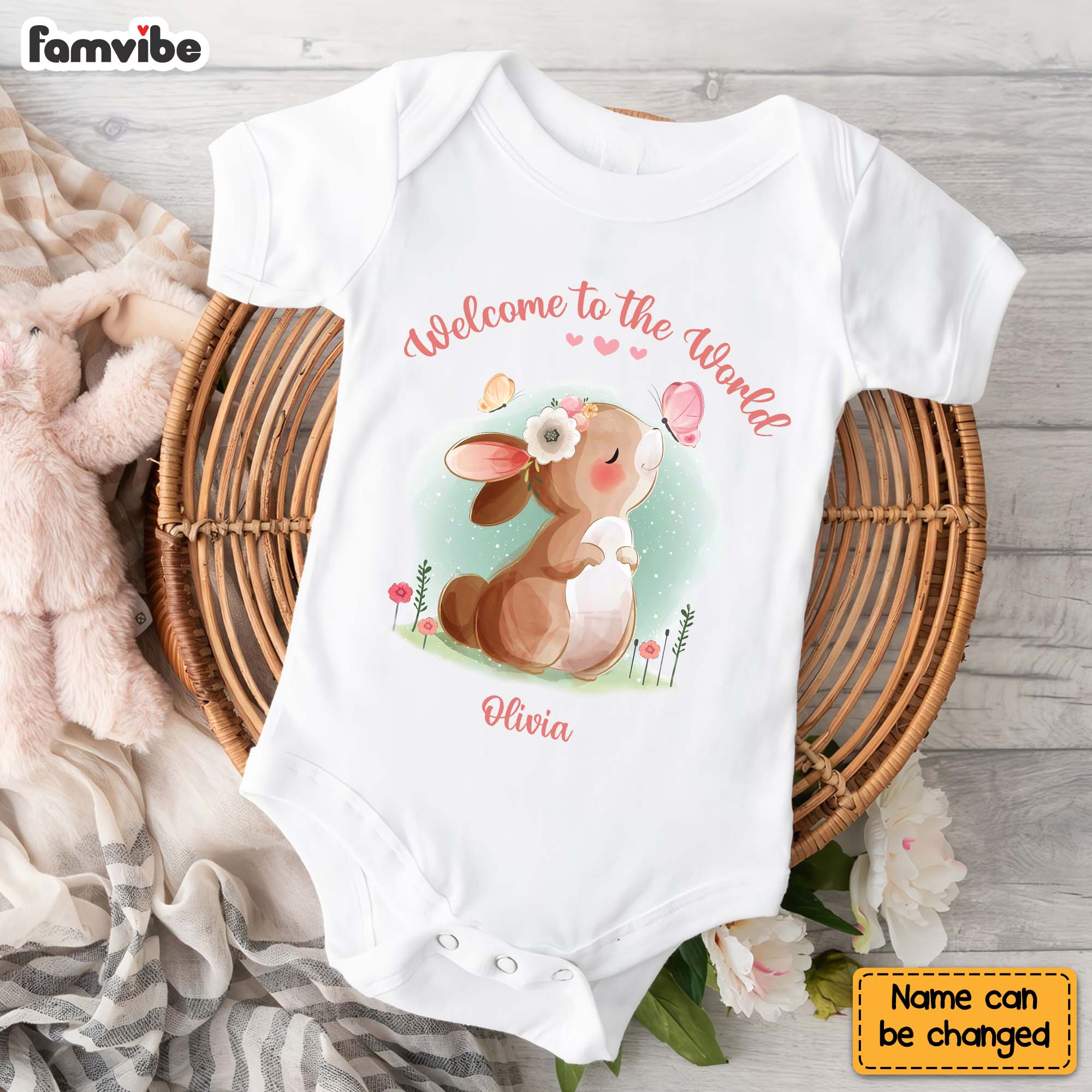 Personalized Gift For Baby Girl Welcome To The World Rabbit Baby Onesie 27357 Primary Mockup