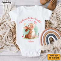 Personalized Gift For Baby Girl Welcome To The World Rabbit Baby Onesie 27357 thumb 1