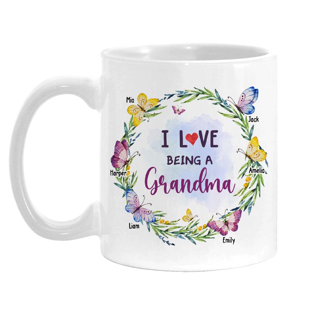 Personalized Gift For Grandma I Love Being A Grandma Butterfly Wreath Mug 27372 Primary Mockup