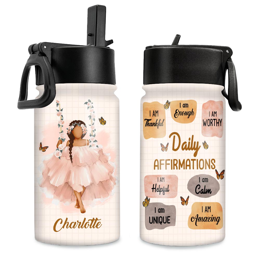 Personalized Daily Affirmation Gift For Granddaughter I am Thankful Kids Water Bottle With Straw Lid 27386 Primary Mockup