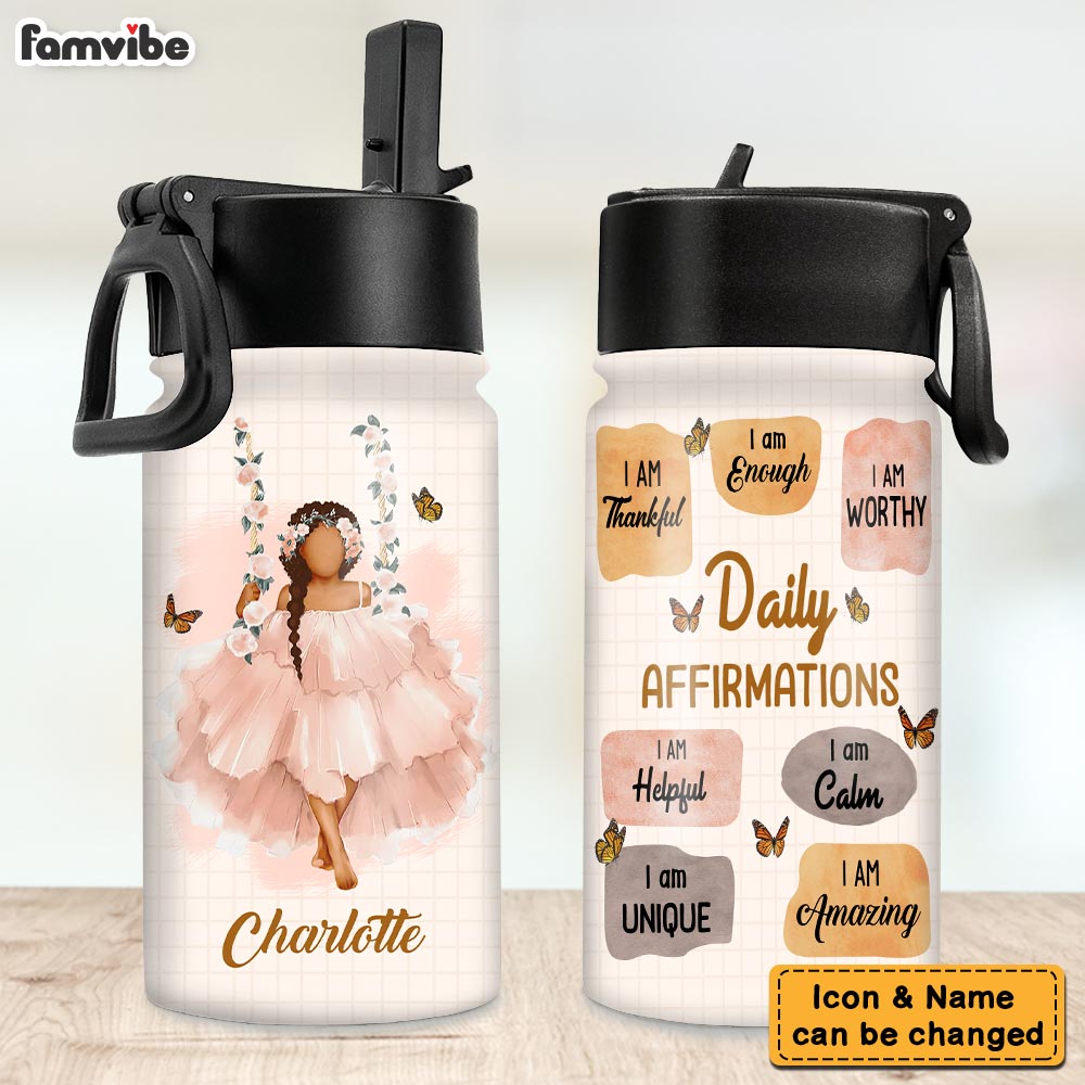 Personalized Daily Affirmation Gift For Granddaughter I am Thankful Kids Water Bottle With Straw Lid 27386 Primary Mockup