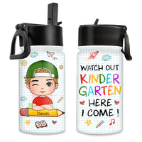 Personalized Gift For Grandson Watch Out Here I Come Kids Water Bottle With Straw Lid 27389 thumb 1