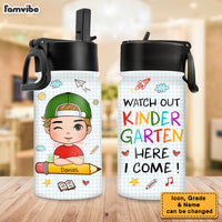 Personalized Gift For Grandson Watch Out Here I Come Kids Water Bottle With Straw Lid 27389 thumb 1